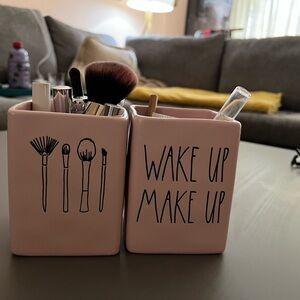 Rae Dunn Pink Makeup Brush Holder Set